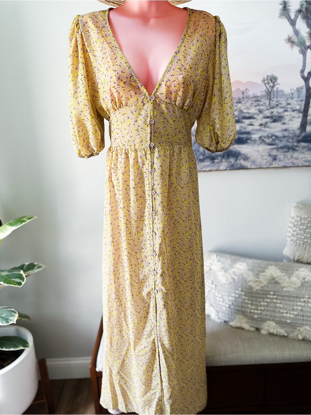 Sunny with a Chance of Blooms meadow floral sheer dreamy maxi dress M - Picture 3 of 9
